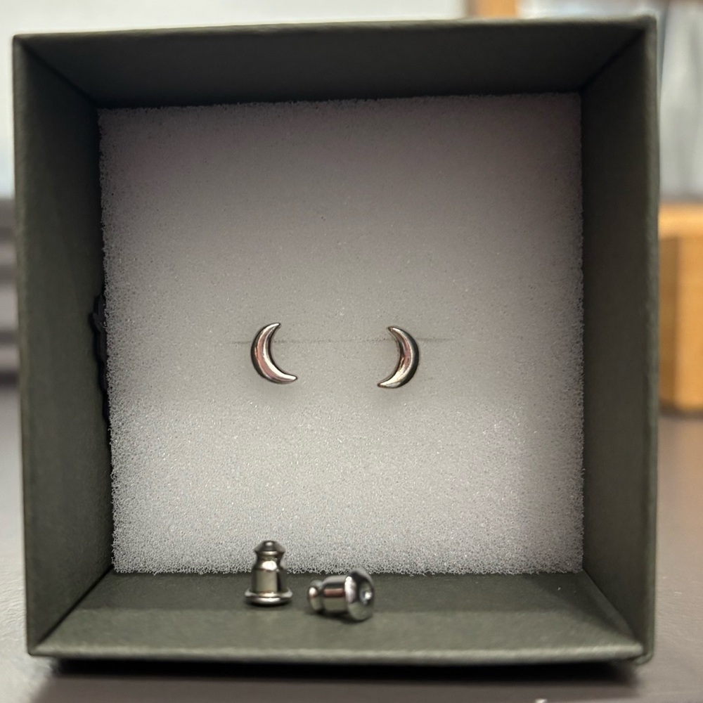 Sterling Silver Crescent Moon Earrings - Picture 2 of 2